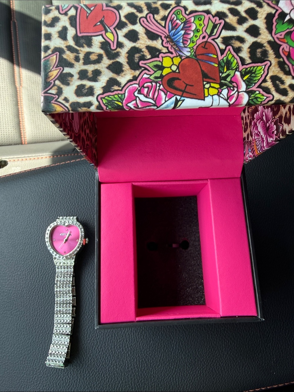 Ed Hardy Pink Heart Dial Crystal Bracelet Watch - Women Accessories nib